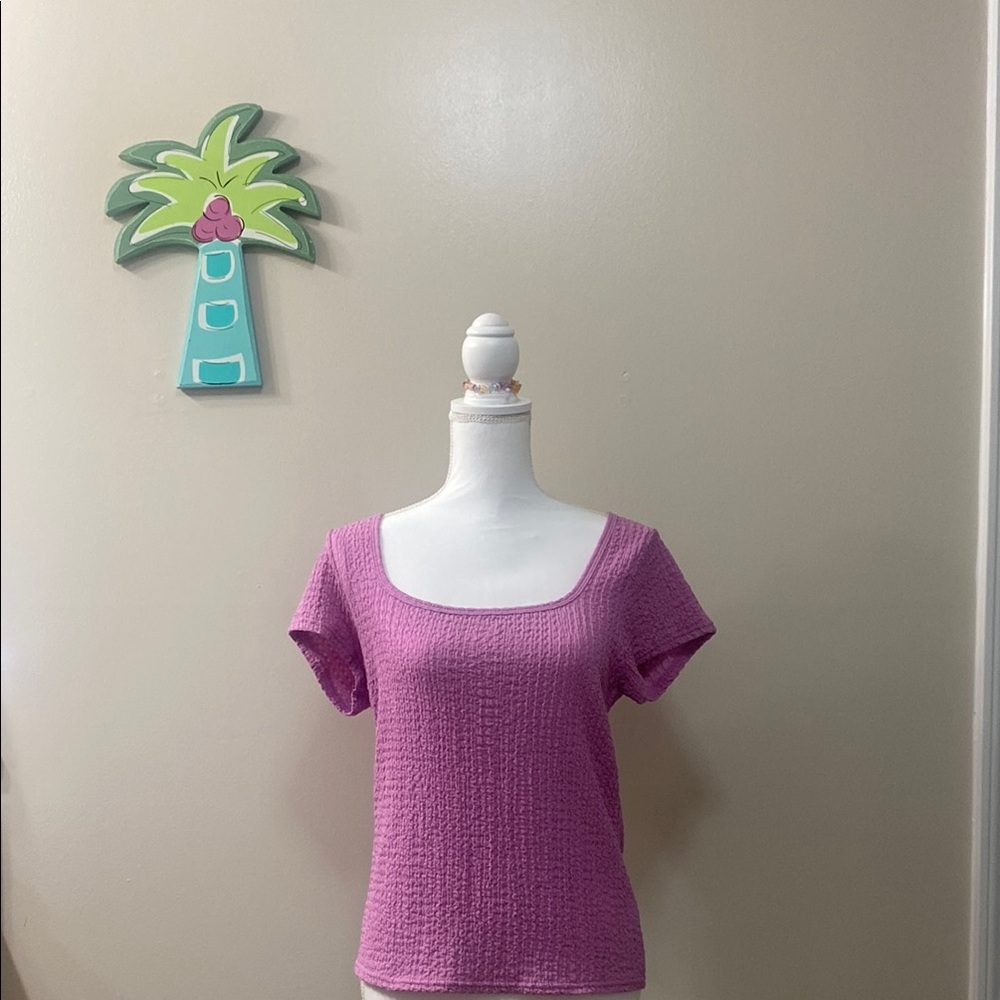 Old Navy Pink but Purple Textured Weave Material Short Sleeve Shirt